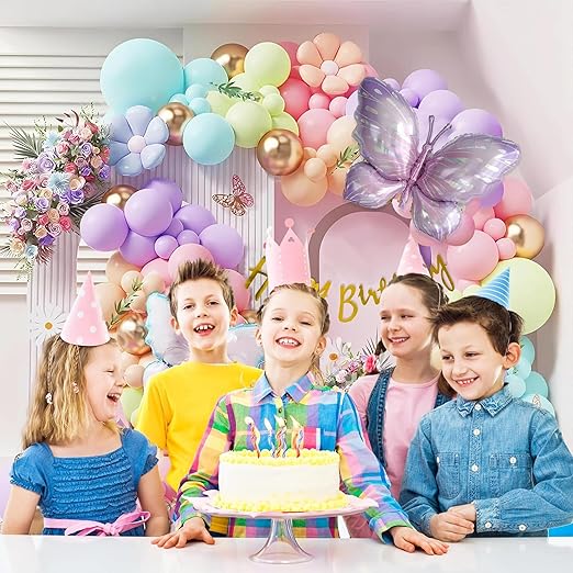 Butterfly Theme Birthday Party Decorations with Pastel Balloons for Decoration, Foil Balloons for Decor, Butterfly Stickers for Wall Decoration, Birthday Decoration Kit for Girls