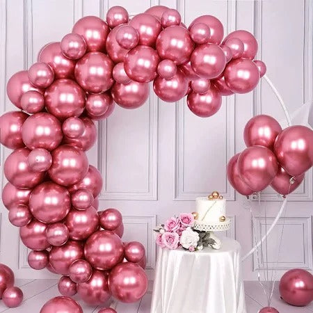 Rose Pink Chrome Balloon 12 Inch Latex Balloons with Shiny Surface for Birthday | Anniversary | Wedding | Party Decoration In Combo Pack Of 30, (Rose pink)