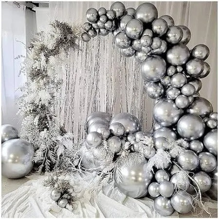 SILVER CHROME Balloon Bouquet -Latex Balloons in Silver Chrome - Silver Balloons 30 PCS