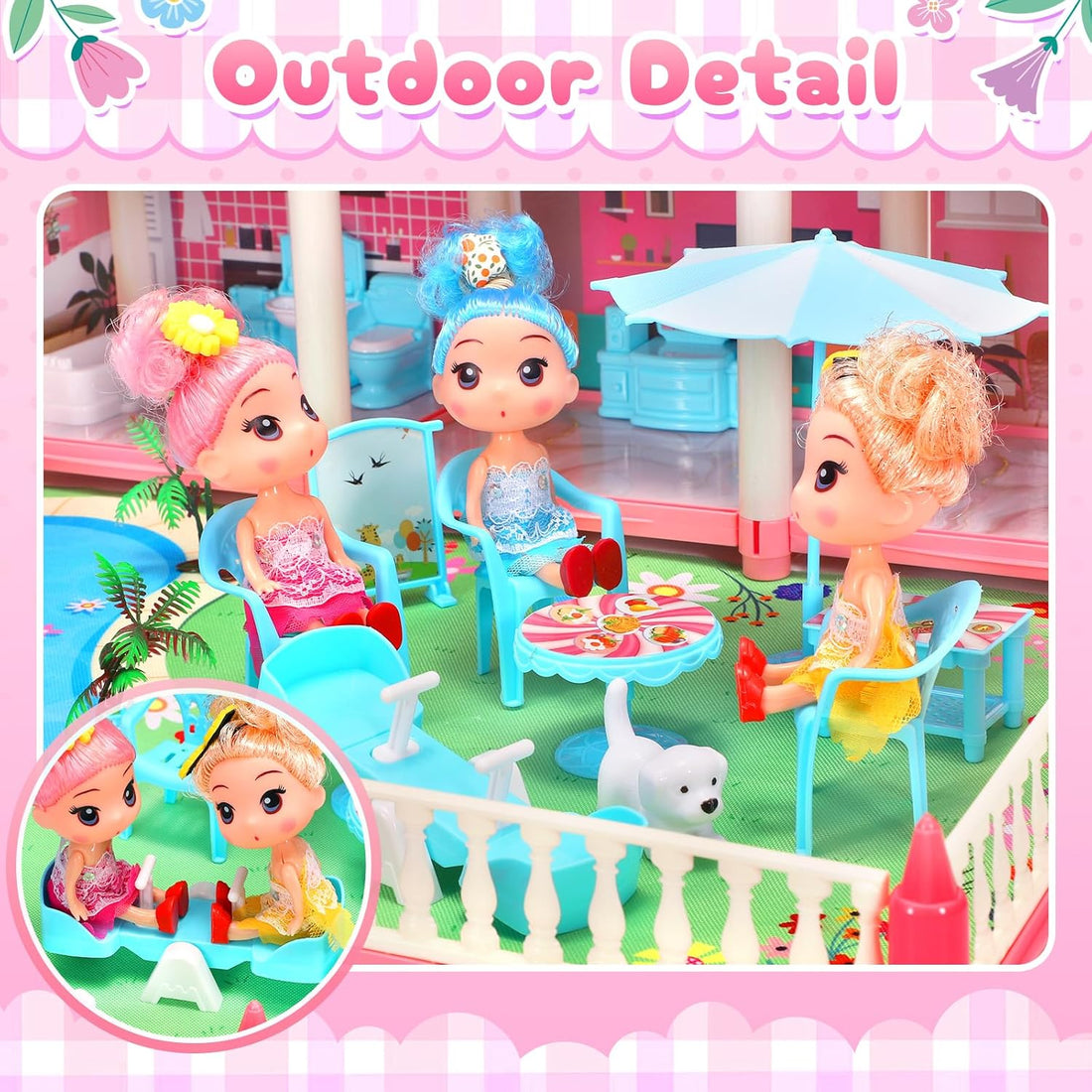 Dollhouse with 4-Story 11 Rooms, Dream Gift Princess Doll House Playset with Furniture Pool Slide, Pink Toddler Toy House for 3 4 5 6 7 8 9 10 Year Old Girls