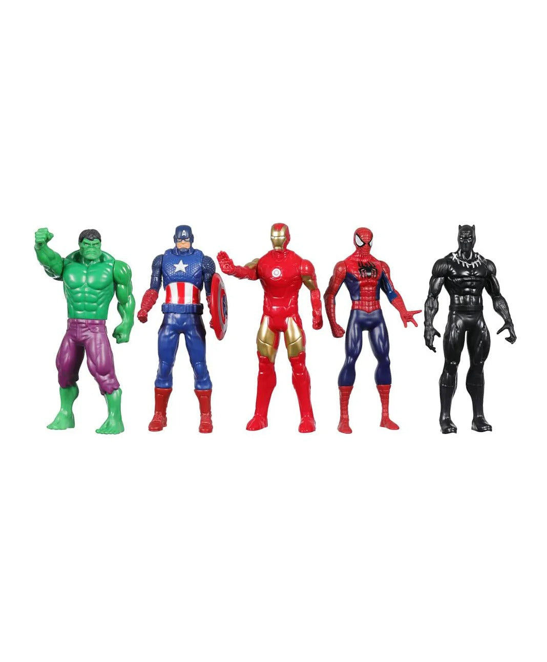 Marvel Hulk, Captain America, Iron Man, Spider-Man, & Black Panther Action Figure Set with Accessory Multicolor- Height 15 cm