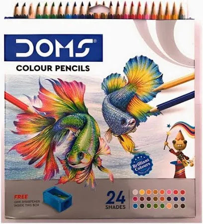 DOMS Full size colour pencils are available in 24 assorted brilliant colors.