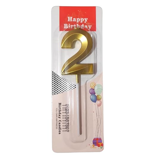 Number 2 Gold Unscented Candle | Two Number Candle |Number 2 Metallic Gold Candle For Birthday,Anniversary, Surprise Party Cake Decoration