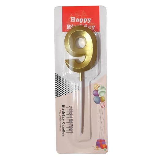 Nine Number Gold Candle - Metallic Gold for Birthday, Anniversary & Surprise Parties