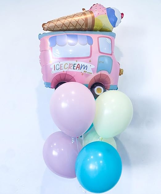 Ice Cream Truck Icecream Van Shape Pastel Foil Balloons Combo (Set of 5pcs.) - Perfect for unisex Summer or Ice Cream Theme Parties
