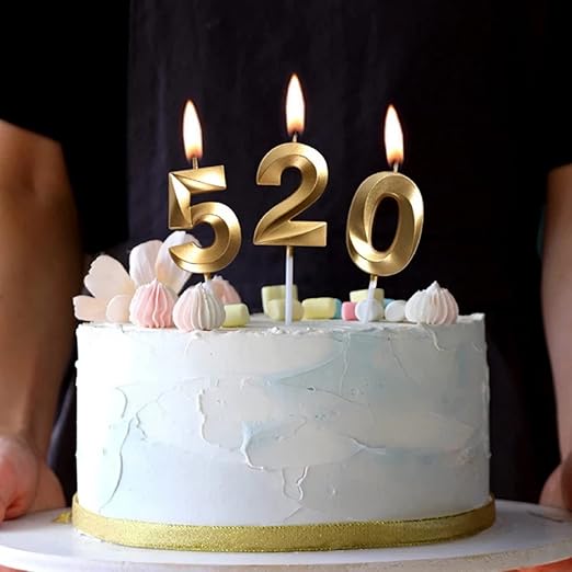 Gold Candle - Four Number Metallic Gold Candle for Birthday, Anniversary, Surprise Party Cake Decoration