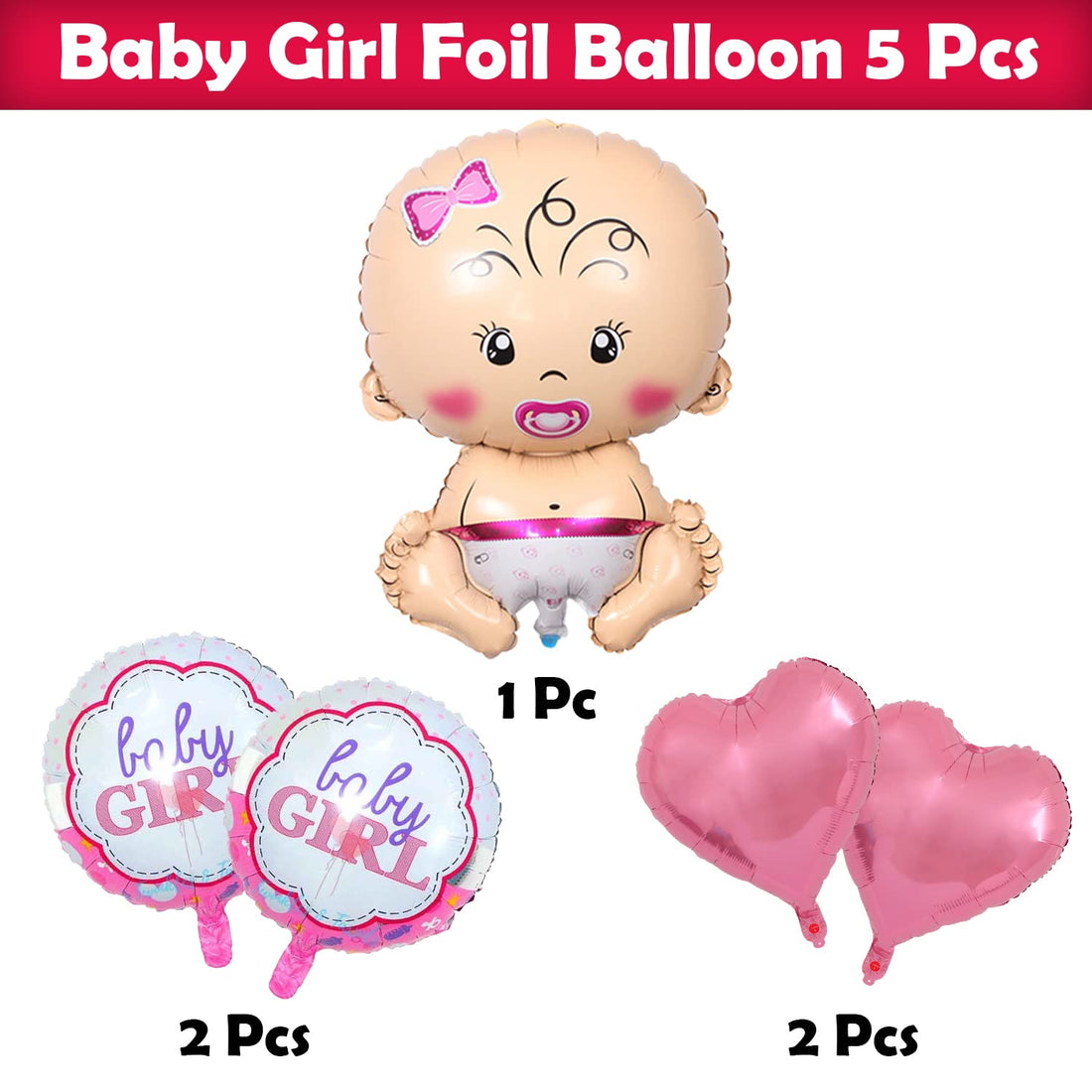 Girl Baby Balloon Pink Bunch of 5 Pieces | Decoration for Baby Shower, Welcome Home and Naming Ceremony