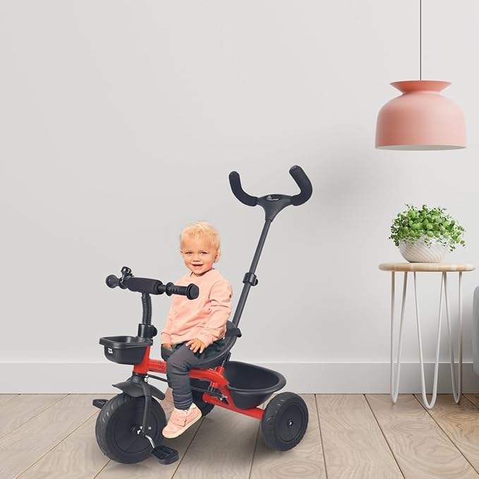 R for Rabbit Tiny Toes T20 Plus Tricycle for Kids with Rubber Wheels, Adjustable Parental Control, Seat Belt & Storage Basket | Baby Trike Cycle for 1.5 to 5 Year, Upto 25 Kg Boy & Girl (Red)