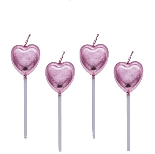 Heart Metallic Candles/Topper for Birthday Parties/Wedding/Engagement/Valentines Day Celebration/Theme Party/Christmas Party/Candle for Birthday Theme Cake (Pack of 4) (Pink)