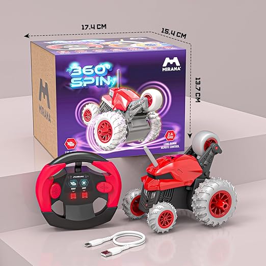 Mirana Warrior 360 Degree Rotating Stunt RC Car Toy for Kids | High Speed Steering Remote Control Vehicle | USB Type-C Rechargeable for Boys and Girls | Made in India (Red)