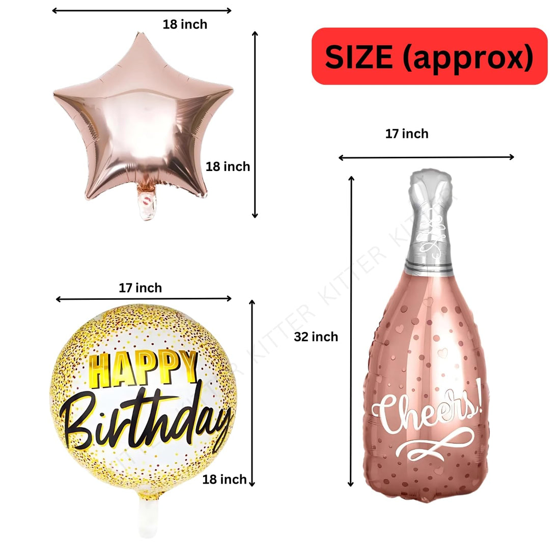 Happy Birthday Foil Balloons, Set of 5, Rose Gold | Birthday Balloon Bouquet | Champagne Bottle Balloons For Decoration | Wine Bottle Cheers Foil Balloon for Party