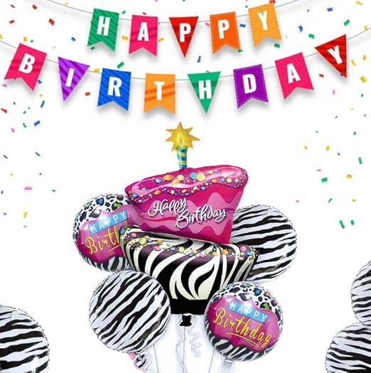 Cake Balloon Bouquet Hot Pink Zebra Print Cake Foil Balloon Combo/Balloon Bouquet (Hot Pink & Black, Pack of 5)