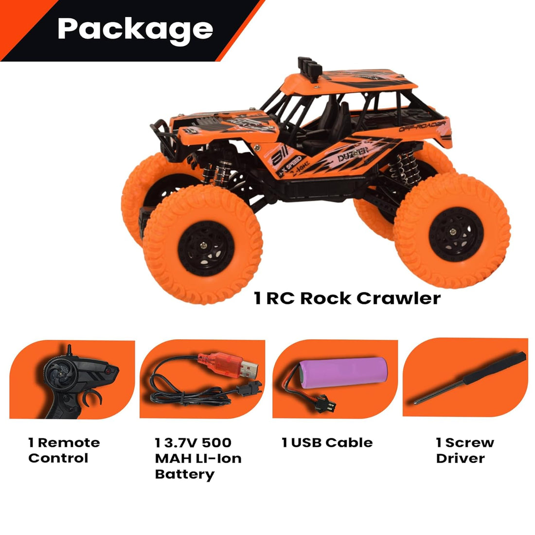 Plastic Remote Control Rock Crawler for Kids, All Terrain RC Crawler with Shock Absorption, Fun Stunt Racing Monster Truck RC Car, Orange, Age 4+ Years (Pack of 1)