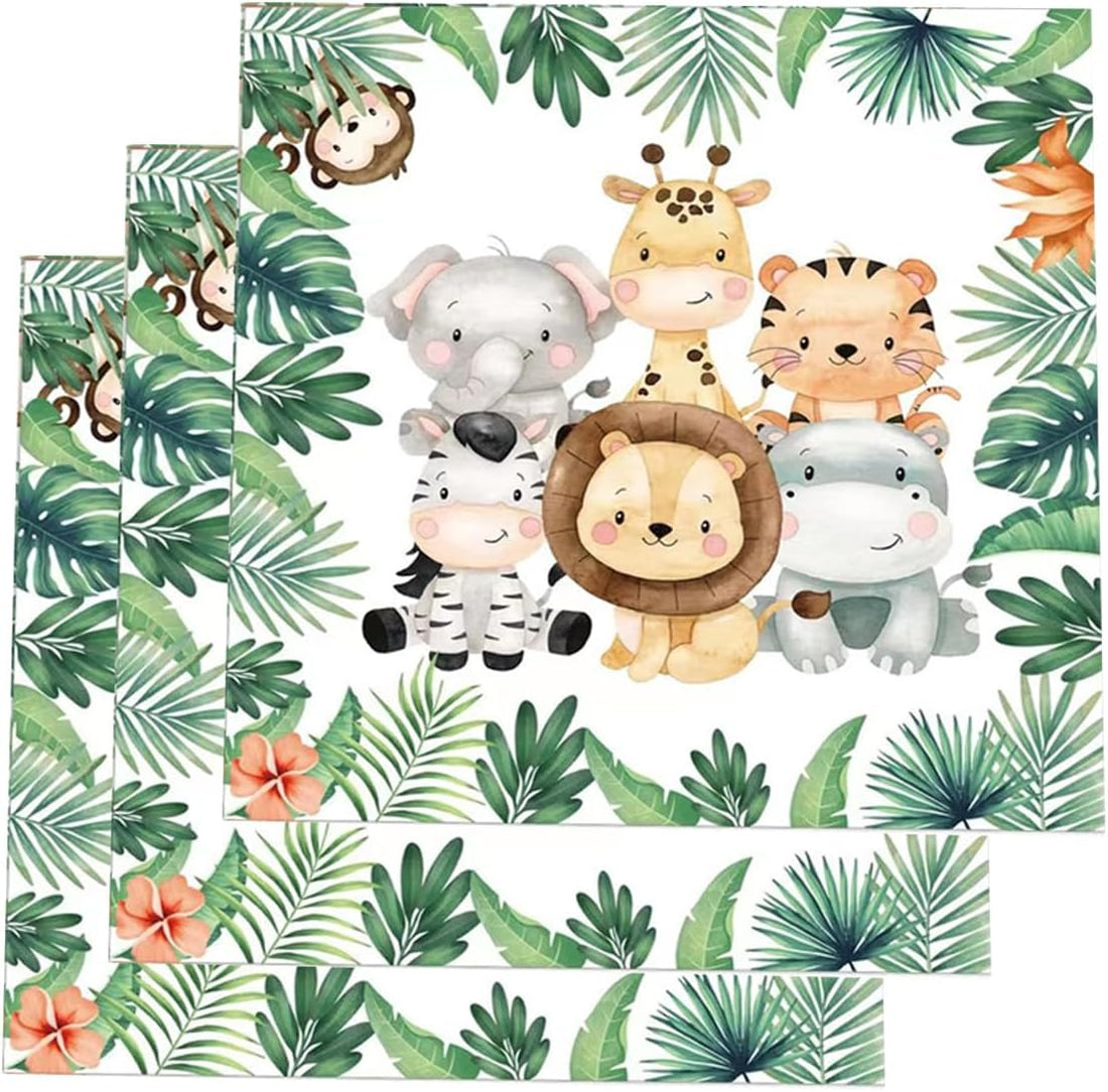 20 Pcs Jungle Safari Animal Napkins - Party Disposable Dinner Paper Napkins for Baby Shower Birthday Themed Party