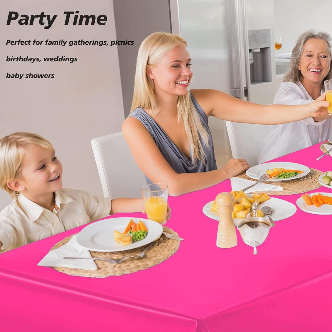 Hot Pink Plastic Table Cloth 4 Pack Disposable Cover for Girls Party, Baby Shower, Gender Reveal, Birthday Decorations 54" X 72" (pink -1 peice)