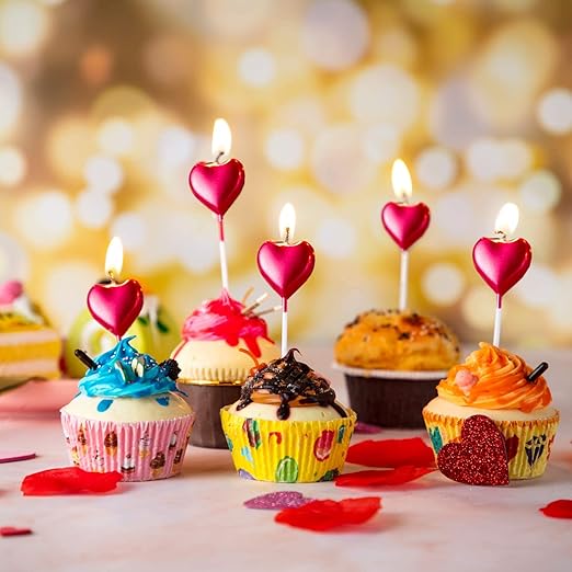Heart Metallic Candles/Topper for Birthday Parties/Wedding/Engagement/Valentines Day Celebration/Theme Party/Christmas Party/Candle for Birthday Theme Cake (Pack of 4) (Red)