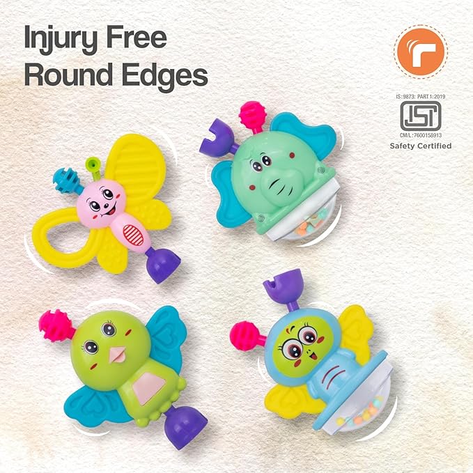R for Rabbit Jingle Safari Infant Kids Rattles Toys Set for New Born Baby Lightweight 5 Pcs Combo Toy Set for 0 to 24 Month Children (Multicolor)