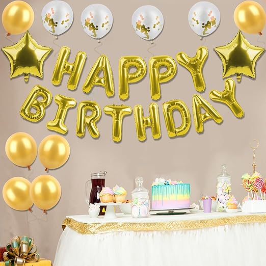 Happy Birthday Balloon Decoration Set – Gold &amp; White Theme