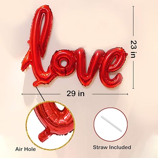Love Foil Balloon For Decoration - Large 12Pcs, Anniversary Balloons | Heart Shape Foil Balloons For Decoration | Red Heart Foil Balloon For Husband, Wife | Birthday Balloon