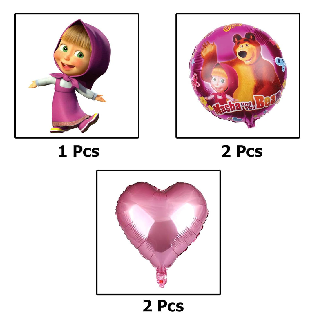 Happy Birthday combo Set With Masha Theme Happy Birthday Paper Banner Arche Glue Dot Balloon Pump (Pack of 105) Multi