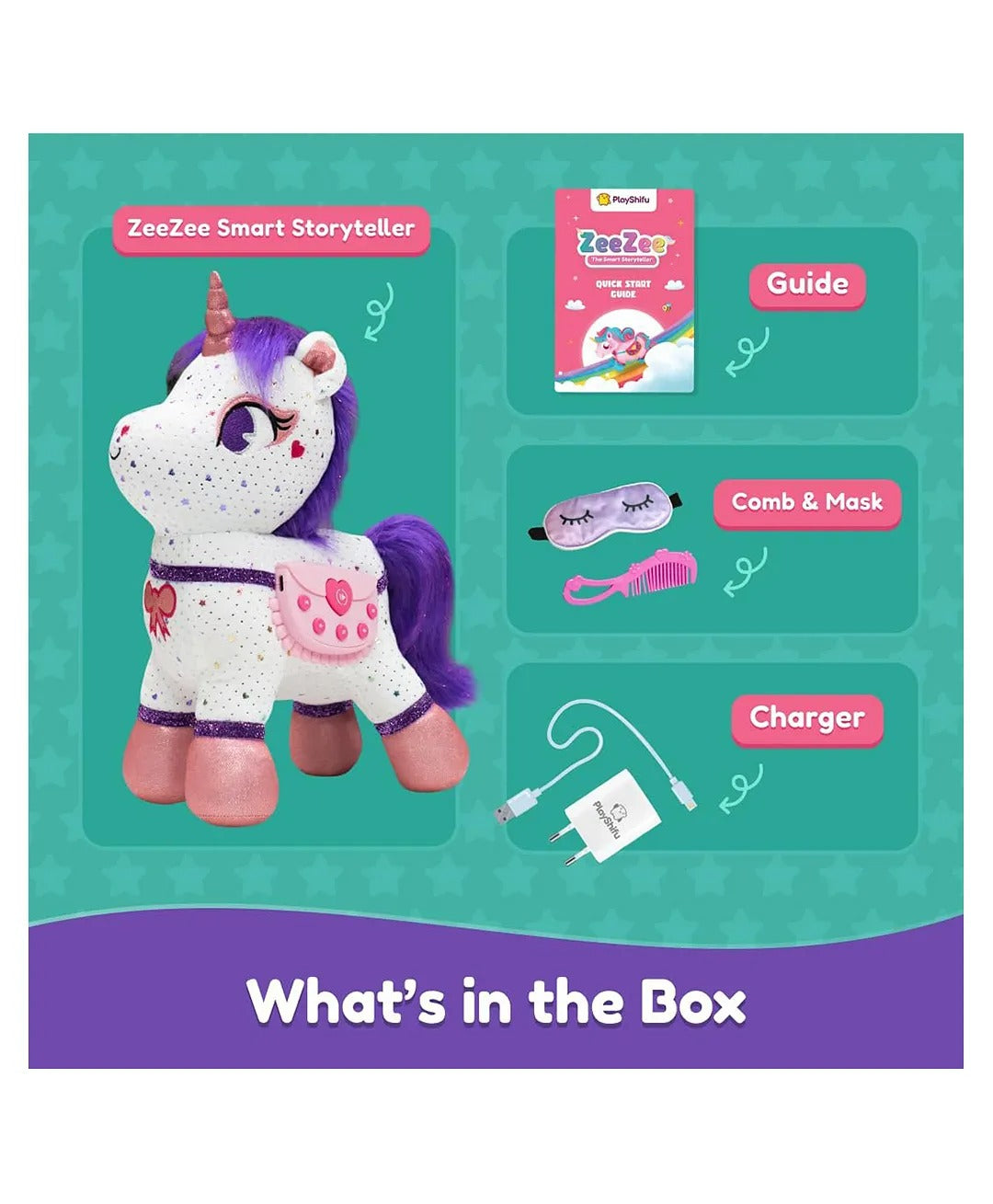 PlayShifu ZeeZee The Smart Storyteller - Singing & Talking Unicorn Friend Soft Toys for Kids Unlimited Content on The App Rhymes Stories Pretend Play Birthday Gifts for Boys and Girls