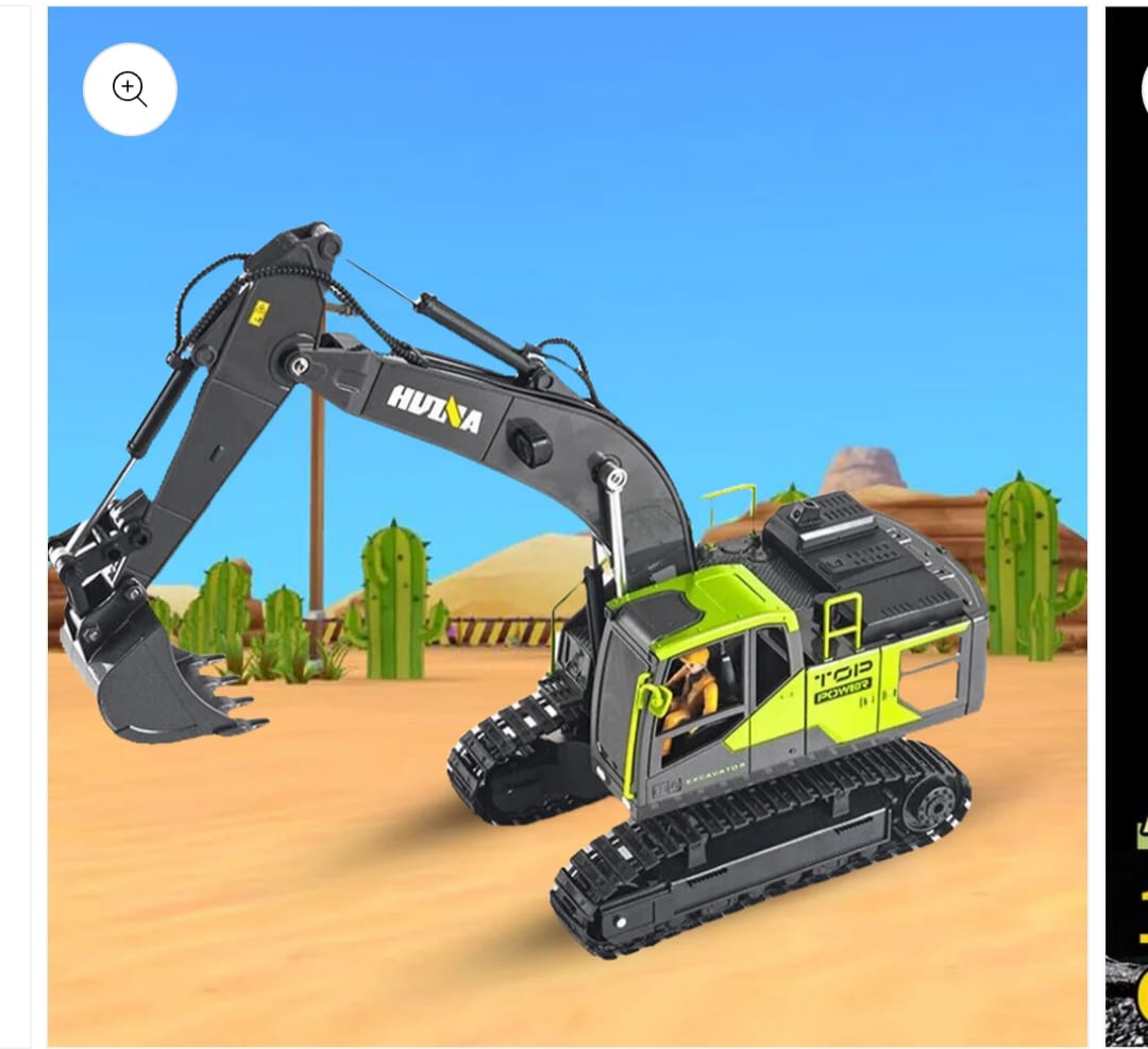 HUINA 1661 1:18 DIE CAST METAL RC EXCAVATOR - 11CH RADIO CONTROL CONSTRUCTION VEHICLE WITH LIGHTS